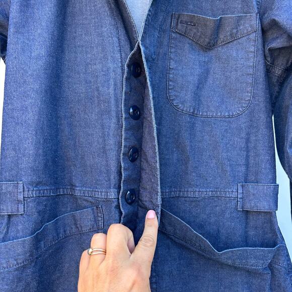Alex Mill Indigo The Standard Jumpsuit Button Cropped Denim Blue Jean Small - Picture 7 of 11